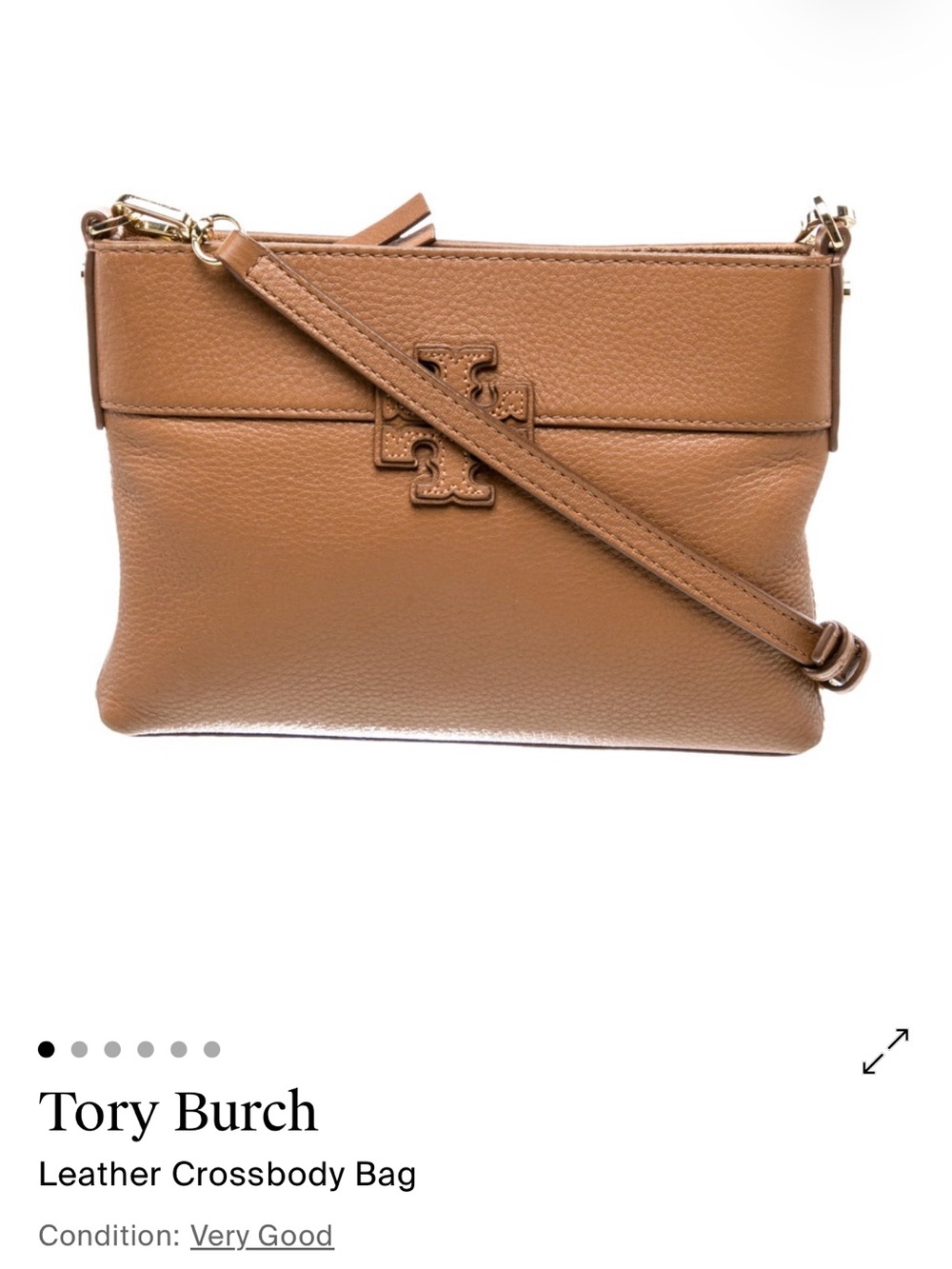Tory Burch Caramel Brown Pebbled Leather Crossbody